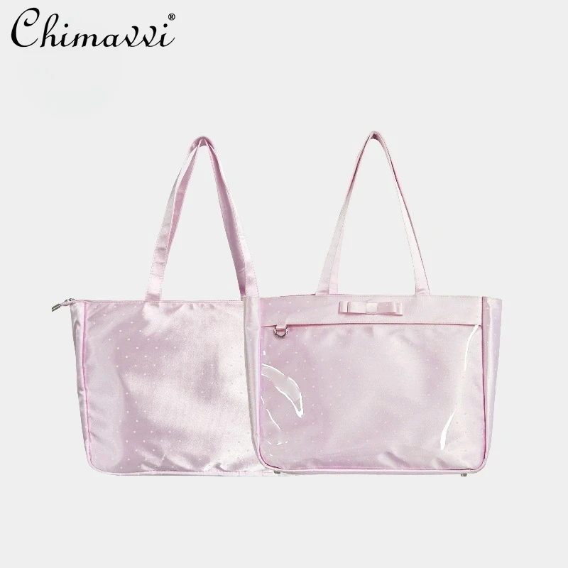 

Japanese Style Large Capacity Tote Bag 2025 New Sweet Girl Student Satin Print Versatile Y2K Shoulder Bag for Women