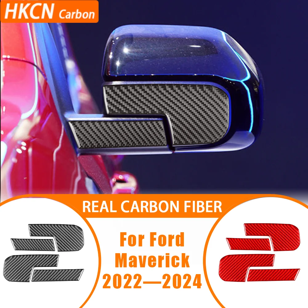 Carbon Fiber Review Mirror Protect Panel Car Interior Accessories Cover Trim Sticker Modification For Ford Maverick 2022—2024