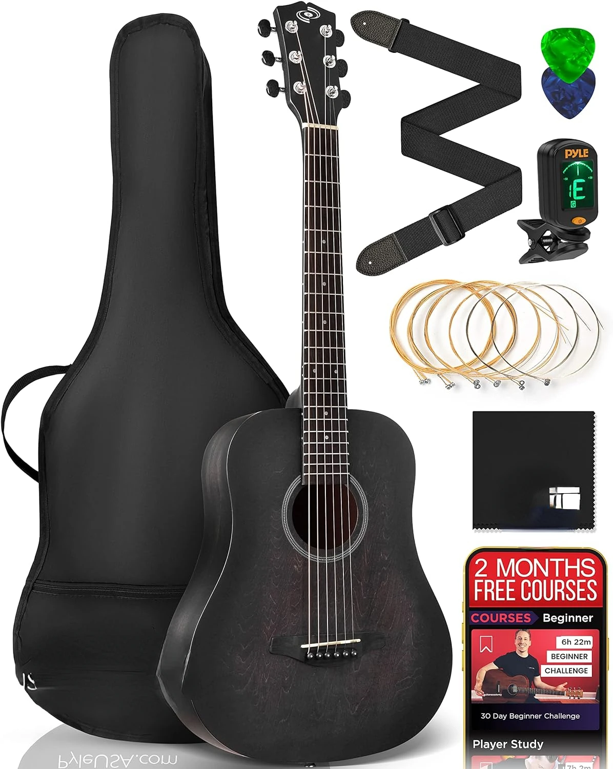 

Full Size Acoustic Guitar Kit, Steel String Dreadnought Cutaway with Okoume Neck, Upgraded Gig Bag, Capo, Digital Tuner, 41"