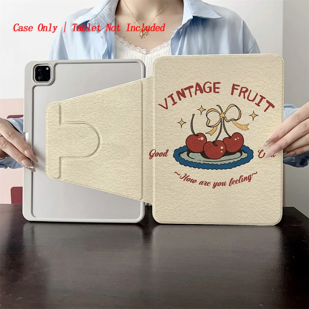 

Charming Plate & Cherry Design iPad Case for 9th Gen 10.2/8th Gen Shockproof Bumper Multi-Angle Stand