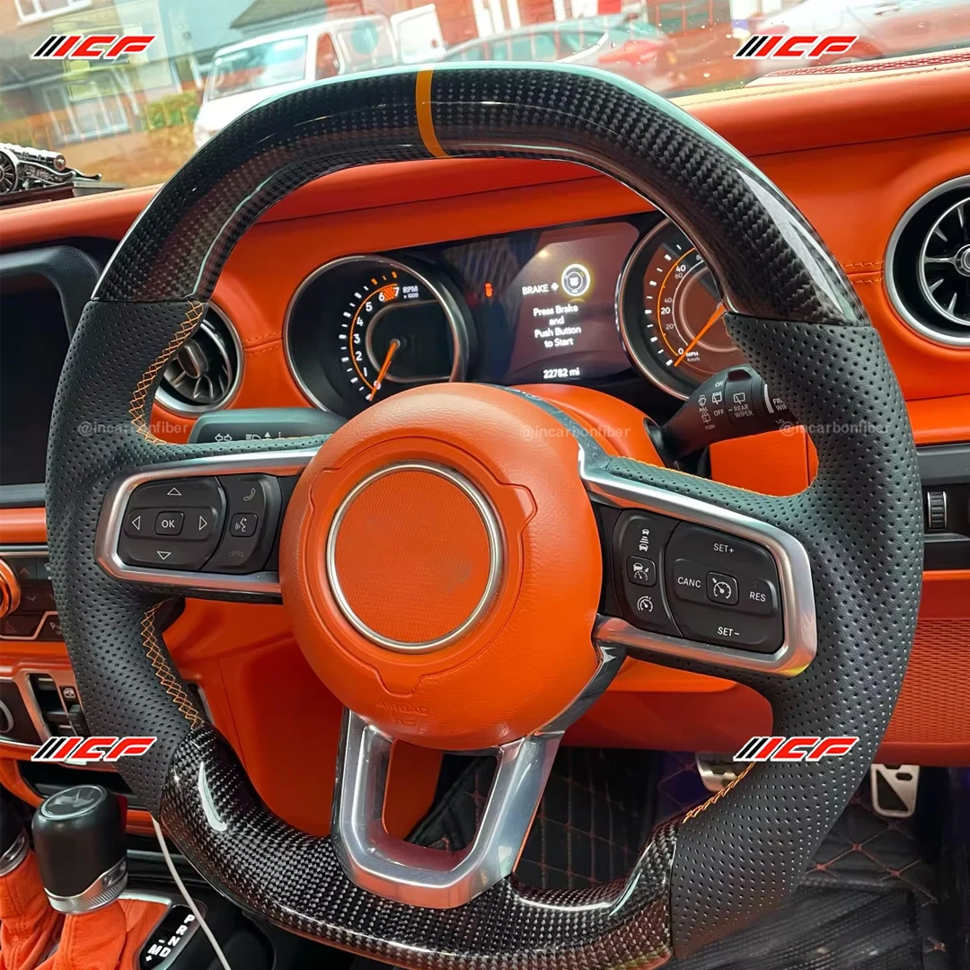 

ICF 100% Carbon Fiber Leather Car Steering Wheel Perforated Leather For Jeep Wrangler JL 2018-2023 Models Sport Wheel
