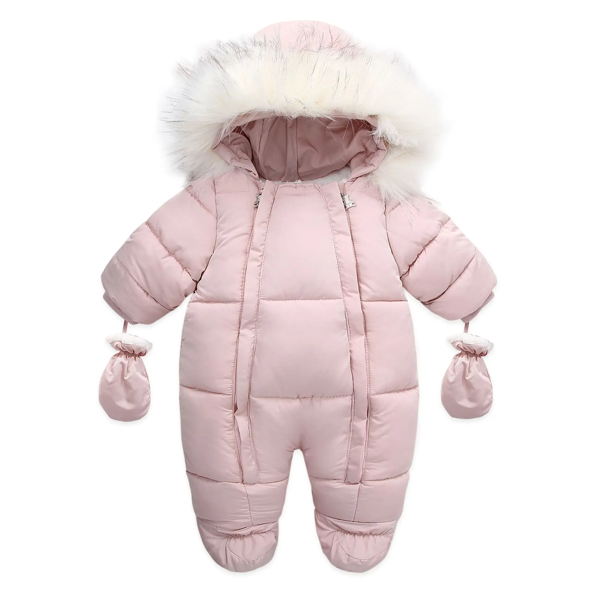 Ins 2024 Autumn Winter Toddler Girls Bodysuit Cotton Solid Fur Collar Hooded Footed Infant Girl Jumpsuit Baby Girl Winter Romper