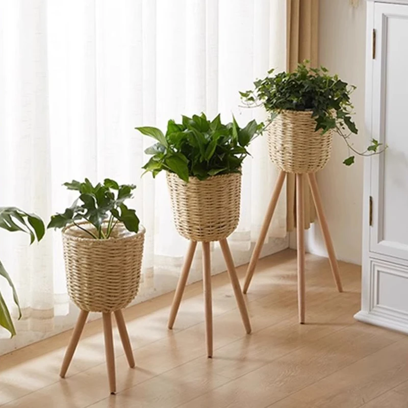 Modern Holder Plant Shelves Living Room Decoration Flower Shelf Balcony Plant Shelves PU Rattan Garden Furniture Plantenrek FYPS