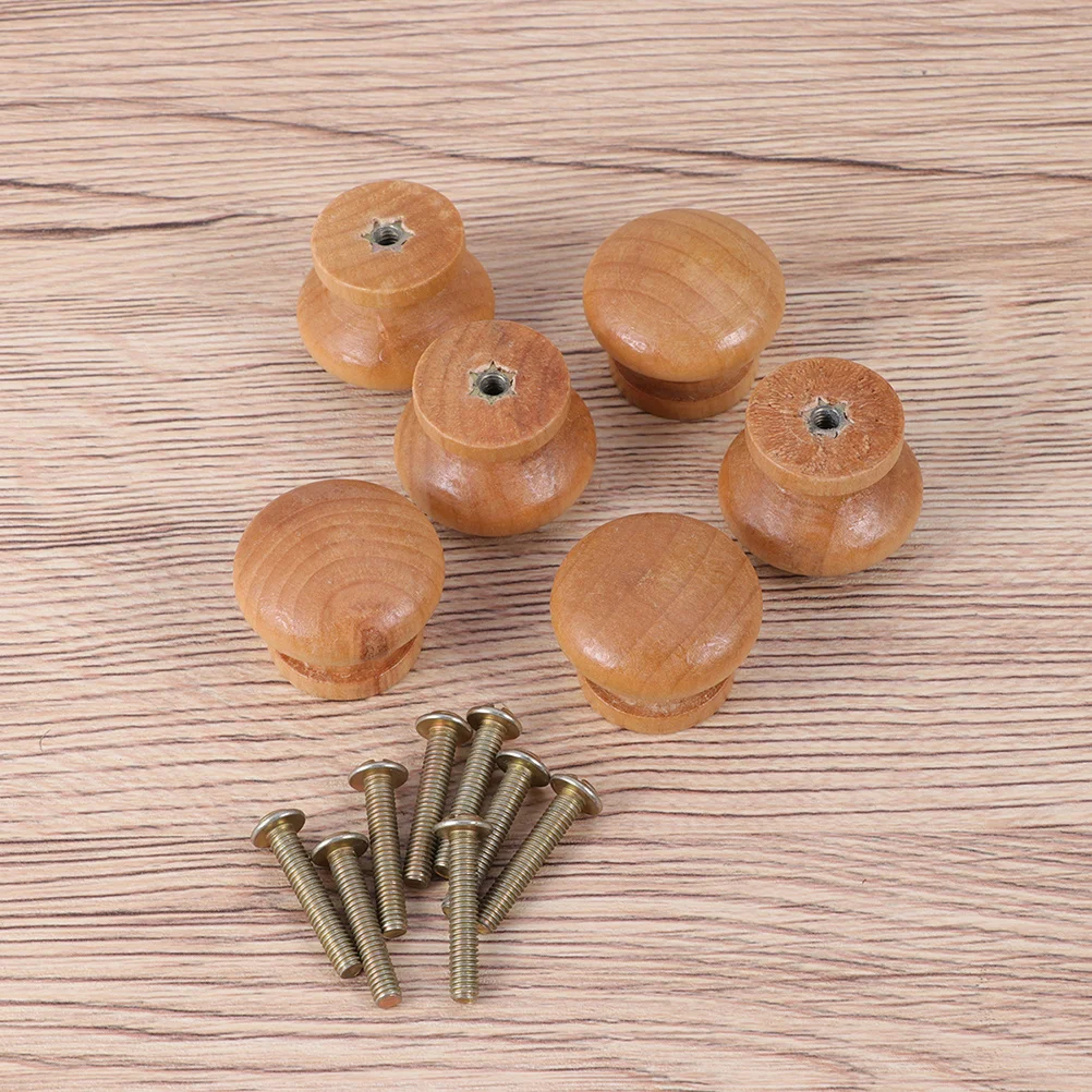 

6Pcs Wooden Mushroom Cabinet Pull Handle Unique Patterns Healthy Safety Use Cabinet Knob Drawer Knobs Pull Handle