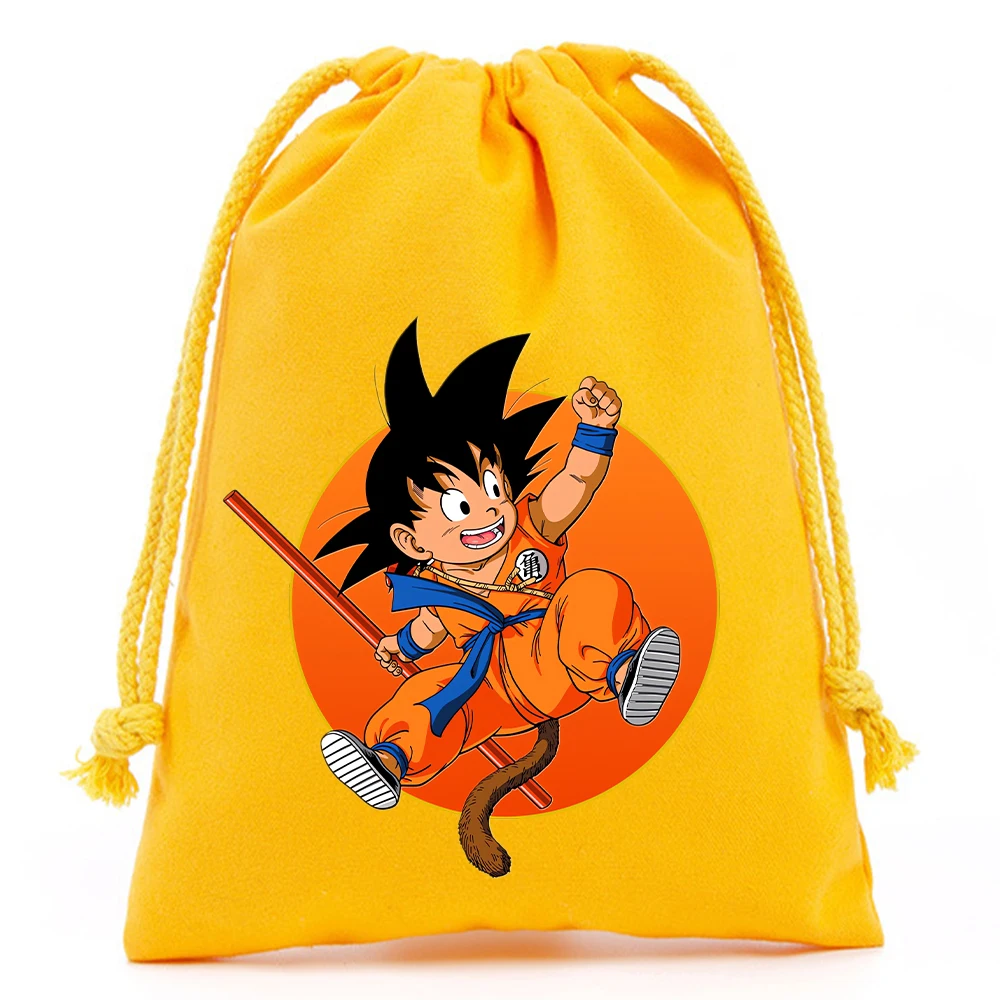 Dragons Ball Canvas Drawstring Bag Son Goku Cartoon Cute Anime Drawstring Handbag Travel Outdoor Storage Bag Child Birthday Gift