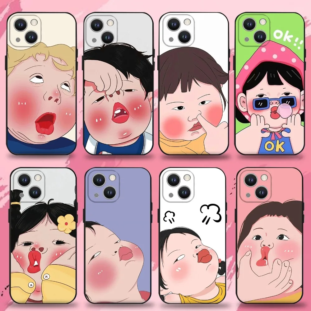 

Funny Cute Girl Boy Phone Case For iPhone 16,15,14,13,12,11 Plus,Pro Max,XS,X,XR,SE,Mini,8,7,Soft Silicone Black Cover