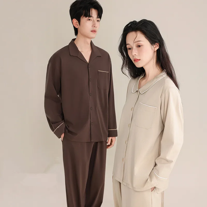 

Comfortable Couples Pajamas Spring Autumn New Sleepwear Set Women's Outerwear Suit Loose Casual Pure Cotton Men's Home Clothes