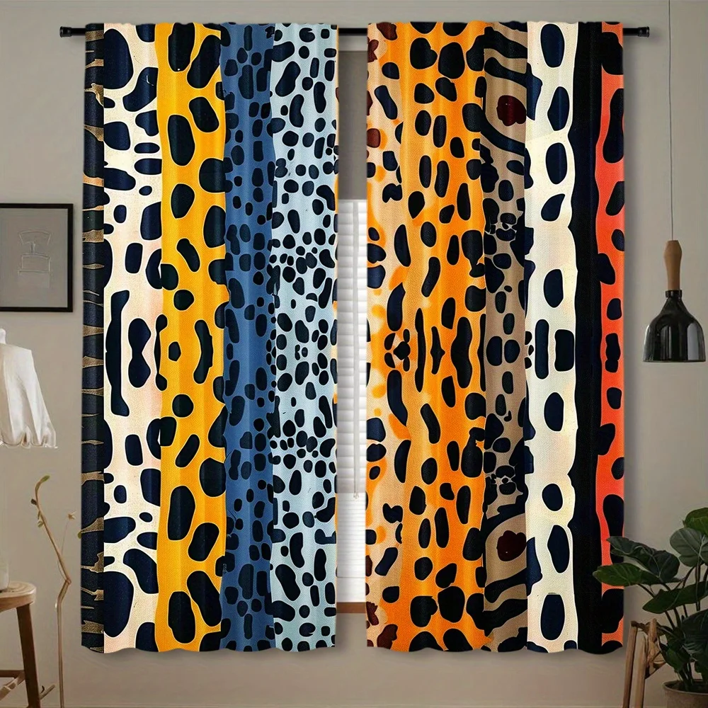 Color Block Leopard Print Curtain 2 Panels Multicolor Vertical Animal Spot Master Bedroom Curtain Wild Fashion Home Decor