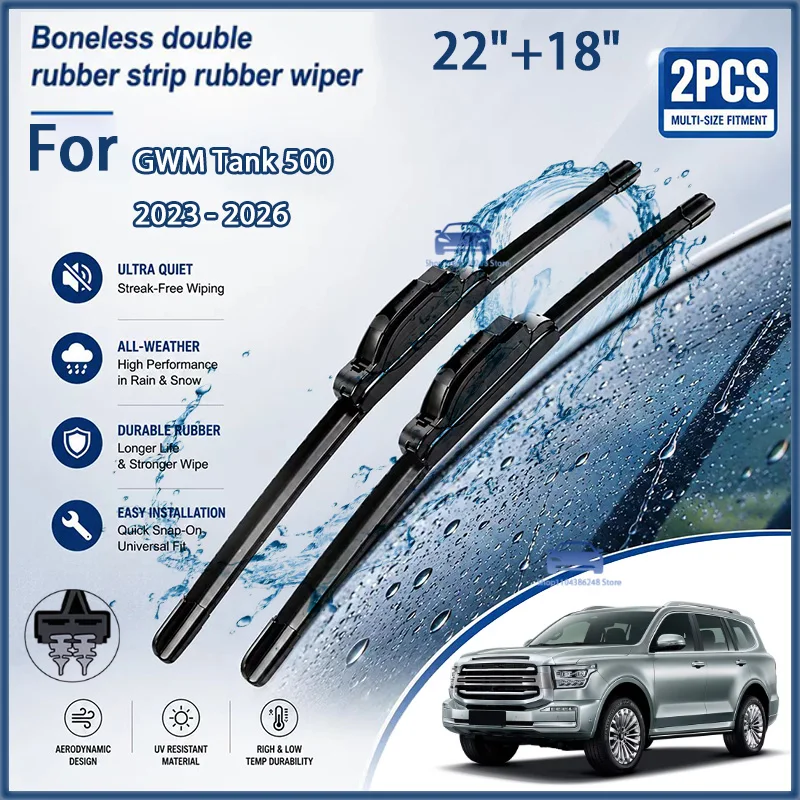 

Front Wiper Blades For GWM Tank 500 2023 - 2026 Windshield Windscreen Clean Window Car Rain Brushes 22"+18" Modification Parts