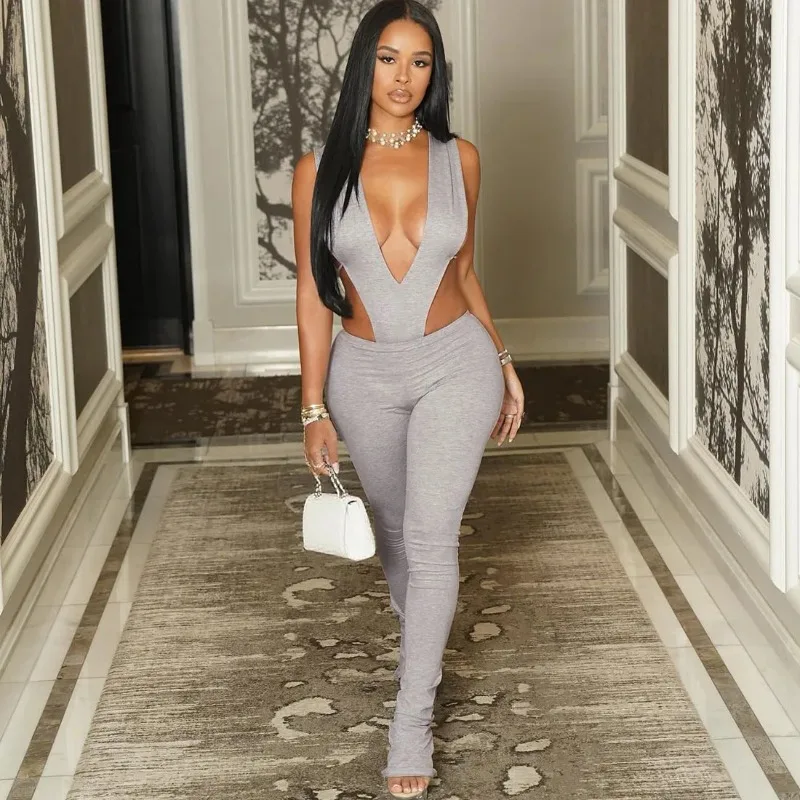 Leosoxs 2025 dames sportieve 2-delige set sexy rugloze diepe v-hals mouwloze bodysuit + legging bijpassende trainingspakken streetwear