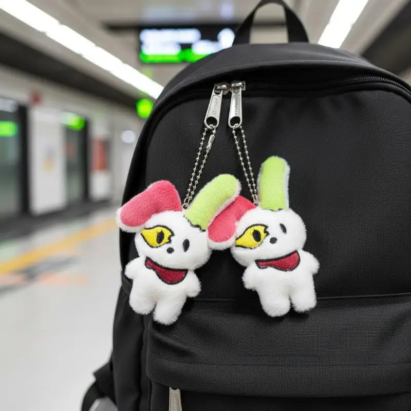 

SUSU 1Pcs Soft Fluffy Bag Charm Cartoon Rabbit Pendant Cute Monster Plush Keychain Backpack Decoration Gift