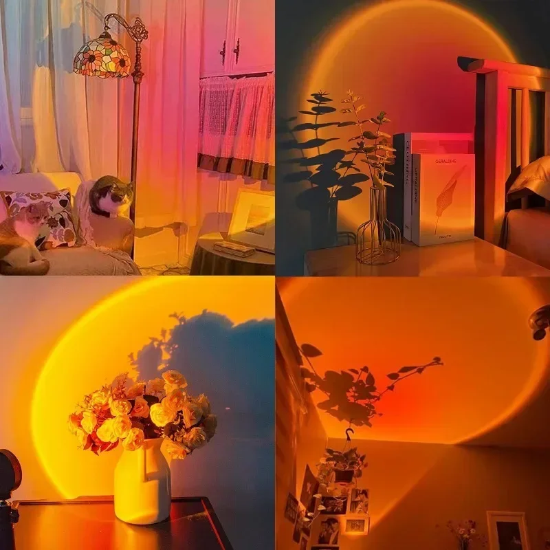 16 Colors Sunset Lamp Projection Rainbow Projection Lamp LED Light USB Modern Nightlight Wall Atmosphere Lighting Bedroom Decor