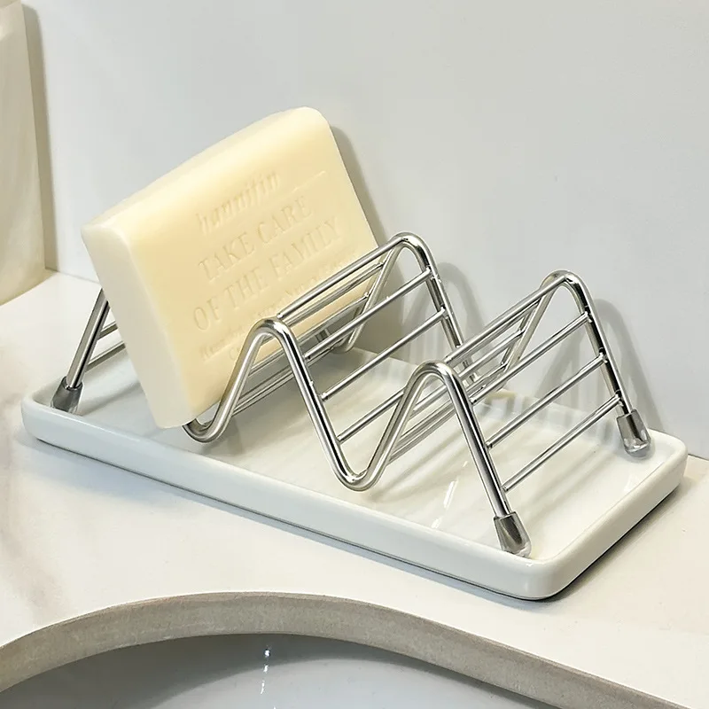 

LTT stainless steel ceramic soap dish creative w-type household bathroom drain soap holder