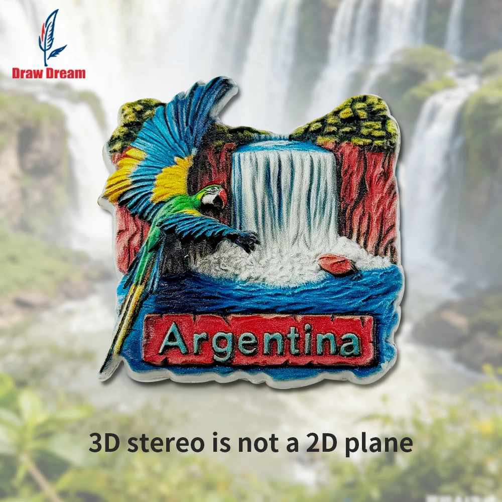 1PC Argentina Iguazu Falls Colorful Macaw Creative 3D Sticker for Refrigerator, Travel Souvenir, Home Decoration, Elegant Gift