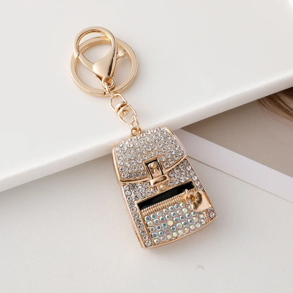 

Shiny Bag Covered in Rhinestones Keychain Cute Backpack Bag Charm Pendant Key Ring Women Keyring Wholesale