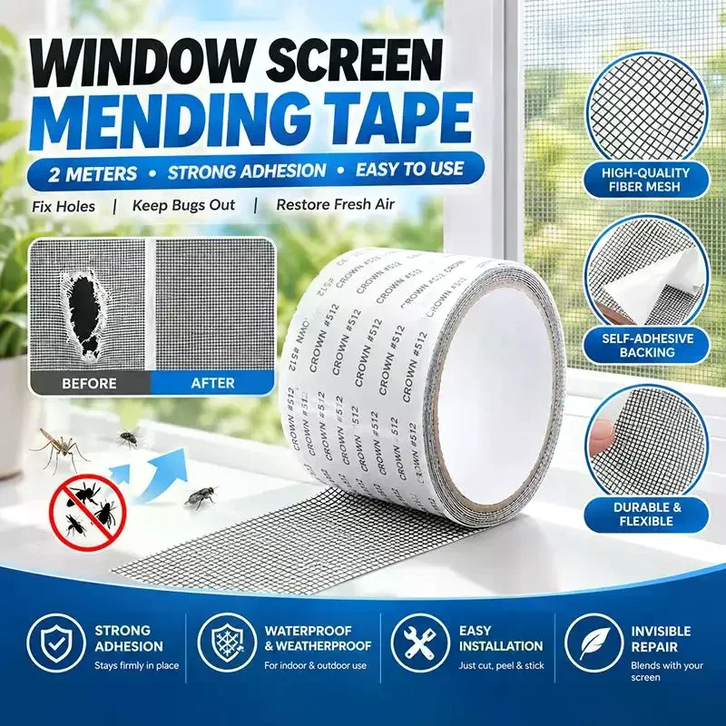 Strong Adhesive Window Screen Repair Tape 2 Meters Per Roll Fixes Mesh Holes Blocks Mosquito Entry Screen