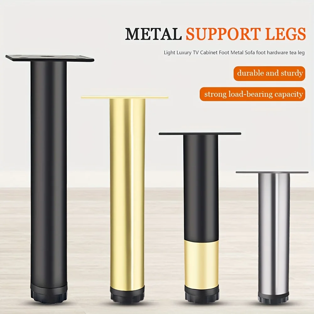 4PCS Golden Cast Iron Furniture Footrest Replacement Set - Heavy-Duty Steel Support for Tables and Stools,
