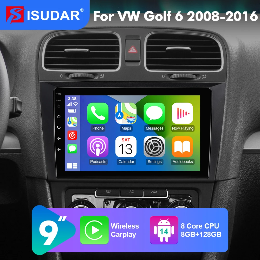

2026 НОВИНКА! 9-дюймовая автомагнитола на Android 14 для Volkswagen Golf 6 2008-2016, панель стереосистемы, рамка, CarPlay, Auto, камера, 2 DIN, 8-ядерный процессор