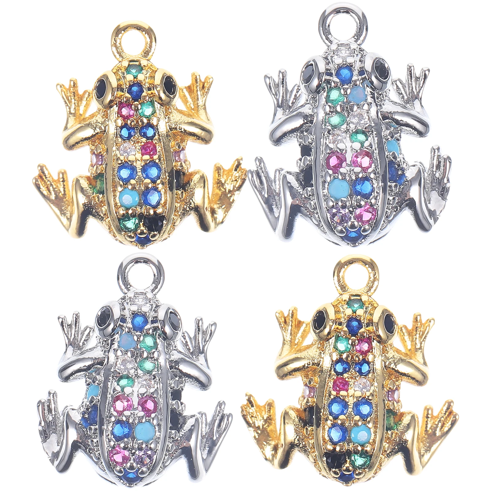 

4 Pcs Colorful Diamond Frog Pendant Brass Charms Tiny Jewelry Supplies DIY Accessories Metal Animal Decorations