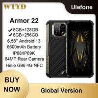 Ulefone Armor 22 Rugged Phone 8GB+128GB / 256GB 6600mAh 6.58'' Android 13 Helio G96 Octa Core 64MP Rear Camera 4G NFC Smartphone