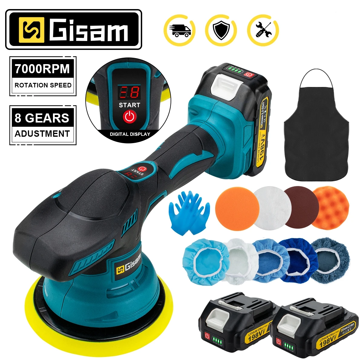 Gisam Cordless Car Polisher 8 Gears Digital Display Electric Polisher Auto Car Polishing Waxing Machine For Makita 18V Battery