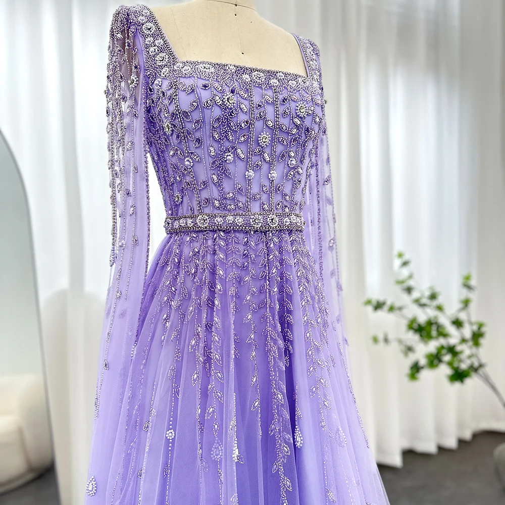 Sharon Said Sage Green Luxury Evening Dress for Women Wedding Square Neck Cap Sleeves Muslim Formal Party Gowns SS494 Customized image 4
