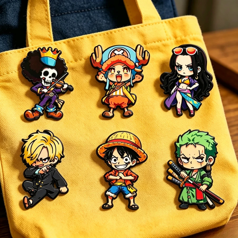 1/6 Stück ONE PIECE Cartoon-Charakter-Broschen-Set Q-Version, einschließlich Monkey D. Luffy, Roronoa Zoro, Sanji, Brook, Geschenk für Freunde