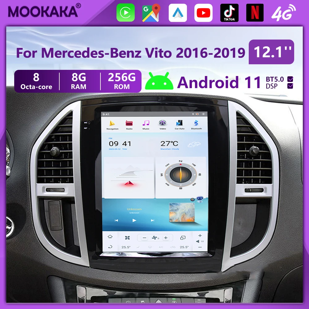

For Mercedes-Benz Vito 2016-2019 Carplay Vertical Screen Android11 Auto 128GB Car Multimedia Player GPS Radio Audio BT Head Unit