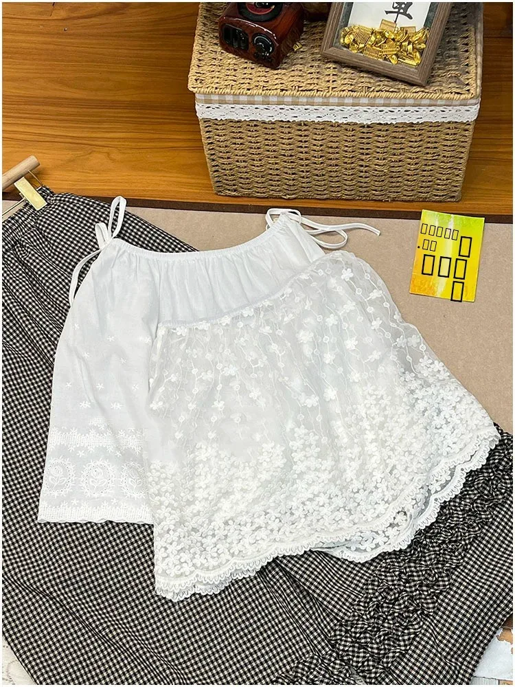 

Короткая кружевная юбка-фартук с 3D цветочной вышивкой, универсальная, в корейском стиле, для повседневной носки, из полиэстера, А-силуэт