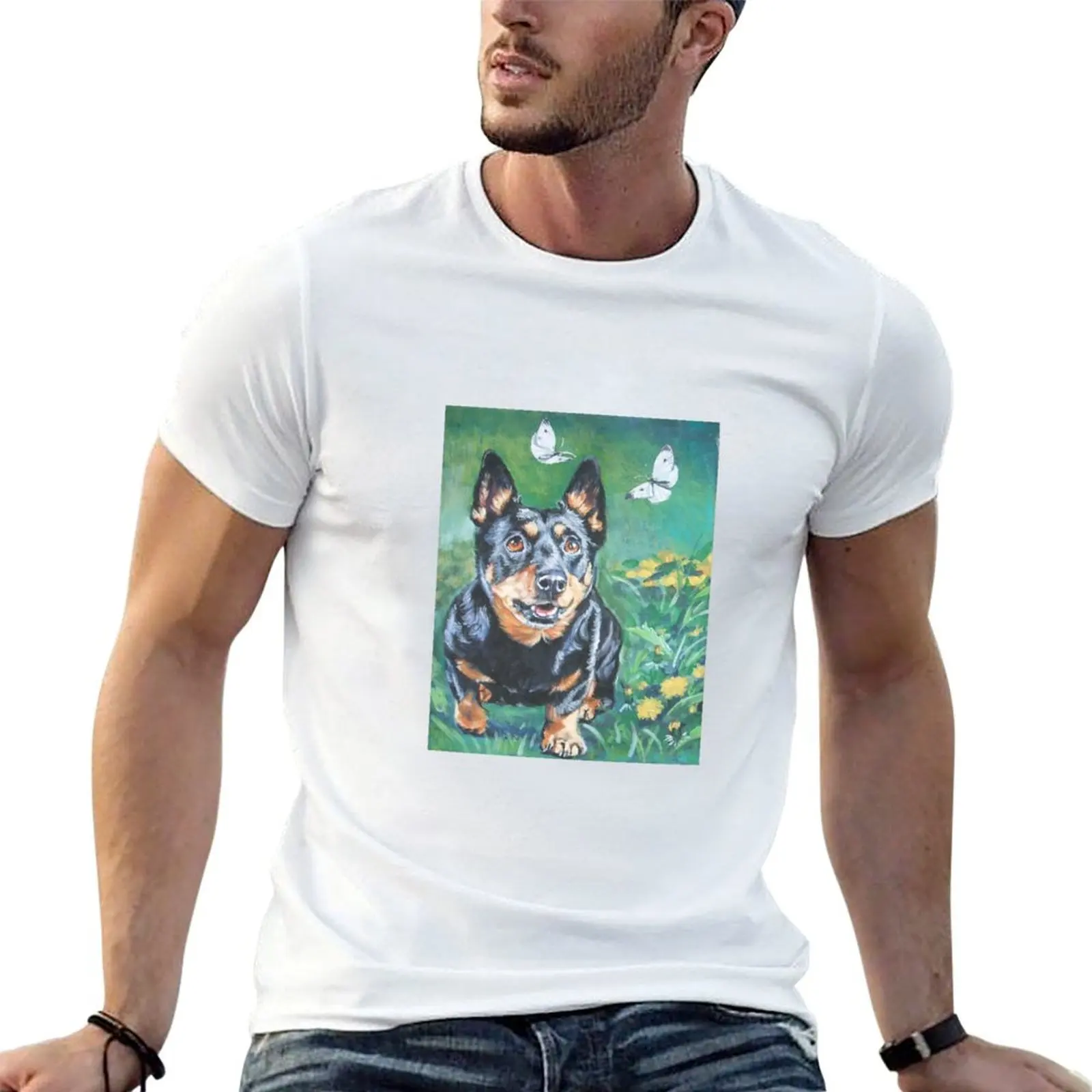 Lancashire Heeler Fine Art Painting T-Shirt Big and Tall Crew Neck Tee