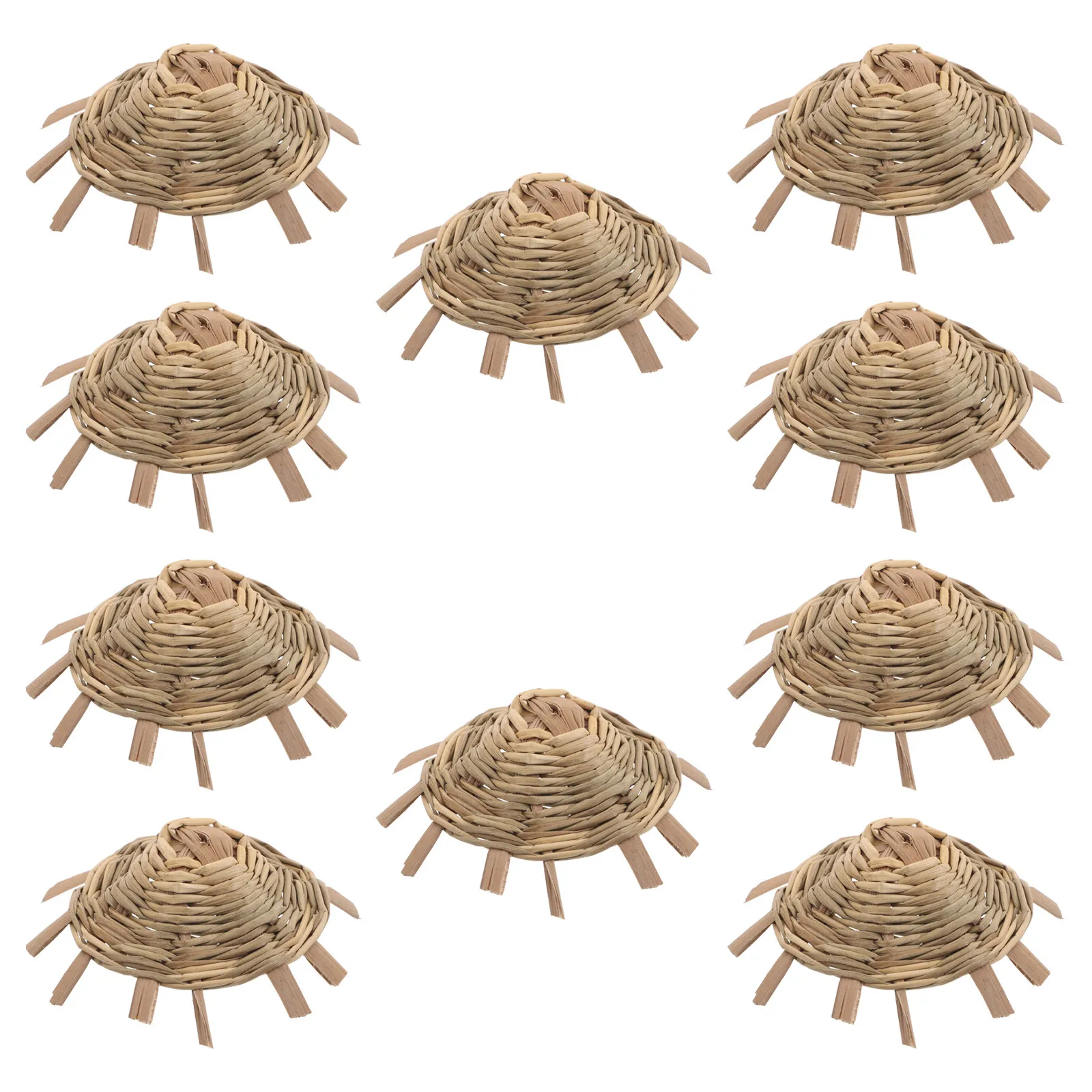 10Pcs Mini Woven Straw Hats 5Cm Authentic Conical Shape Tiny Sombrero Craft Decorations for DIY Projects Dollhouse Miniatures