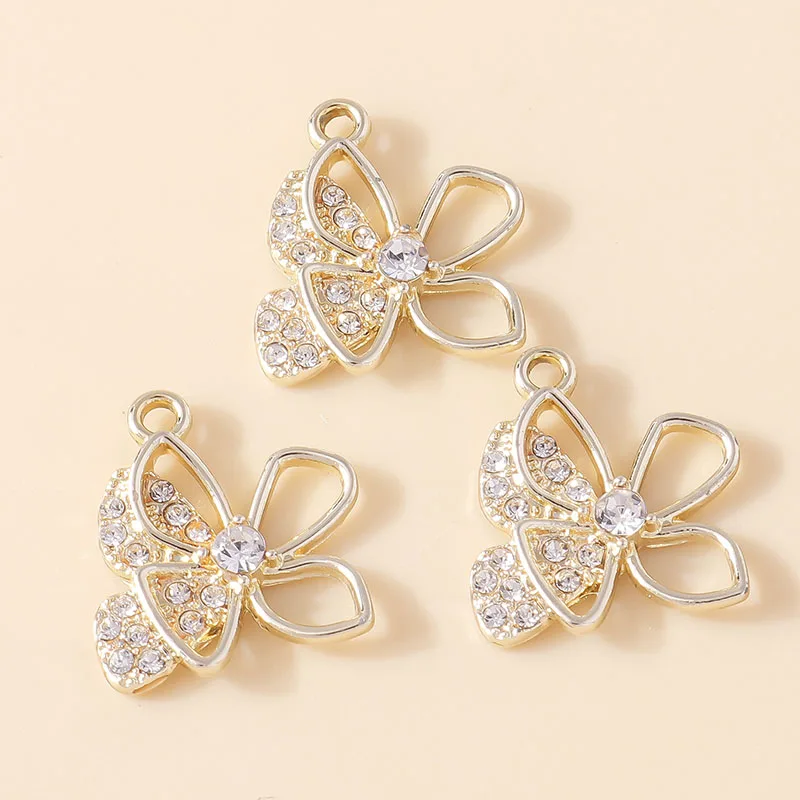 Leslie 10 Stück zarte Gold-Silber-Farbe, Kristall-Schmetterlings-Charm-Anhänger für Ohrringe, Halsketten, Damen, Schmuckherstellung, Zubehör – Detail 3