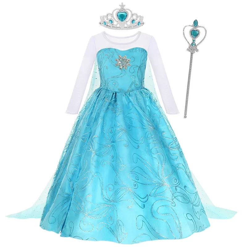 Frozen Girls Snow Queen Dress Elsa Costume for Carnival Party Prom Gown Robe Cosplay 2024 Children Clothing Elsa Princess Dress