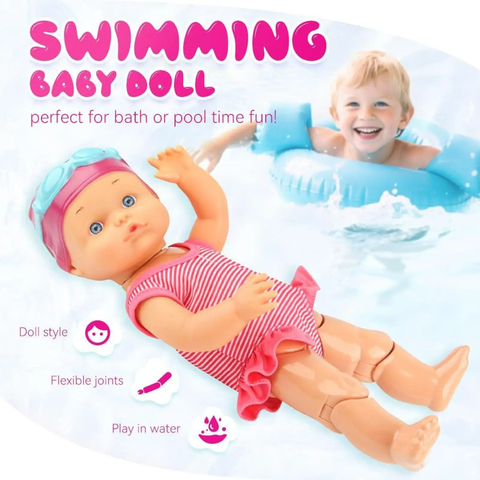 Baby Doll For Pool Electric Swimming Doll Battery-Powered Bathtub Toy Floating Swimming Figure For Water Pool Beach Bathroom