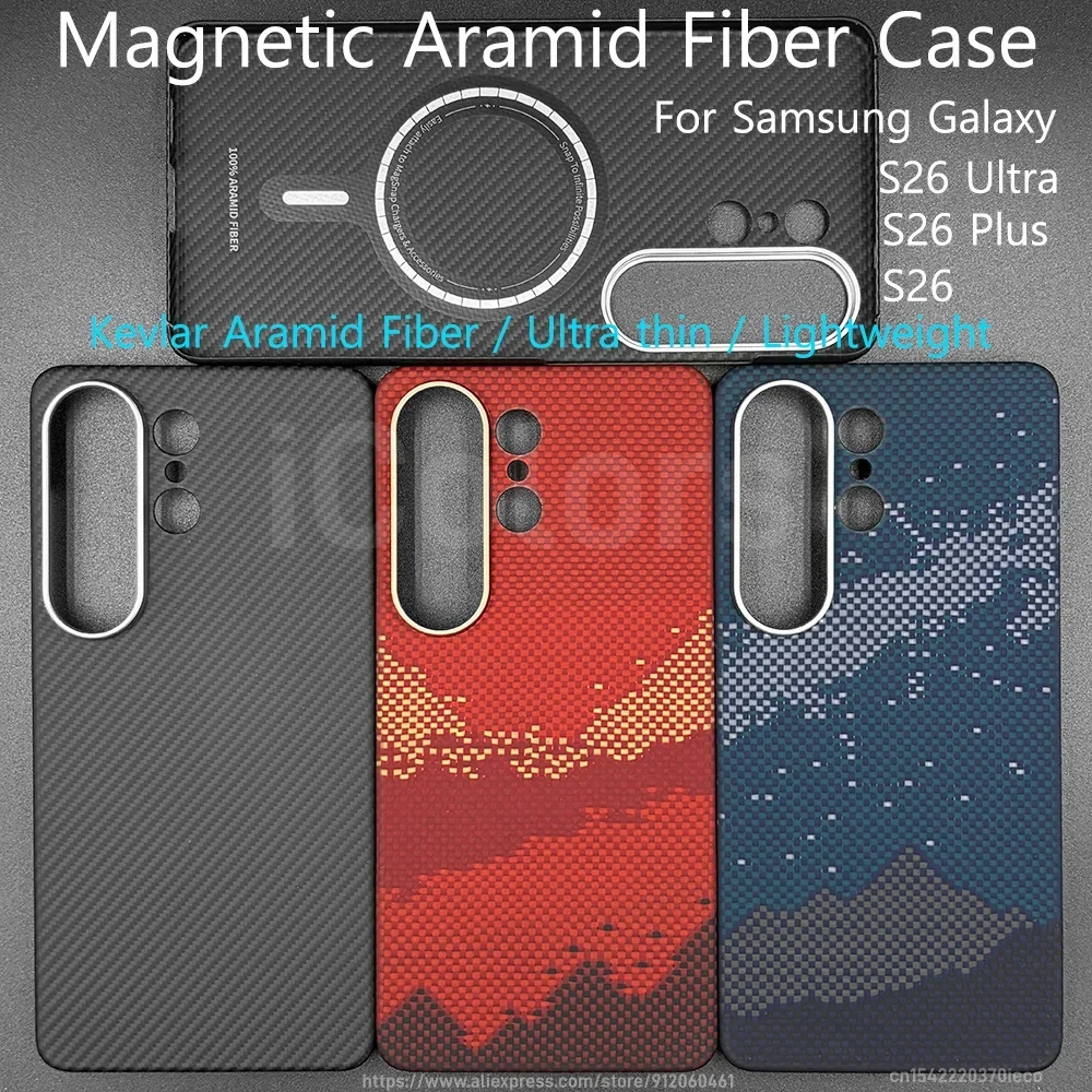 

100% Aramid Fiber Case For Samsung Galaxy S26 Ultra S26 Plus S26 Carbon Fiber Strong Magnetic Magsafe Case Ultra Slim Cover