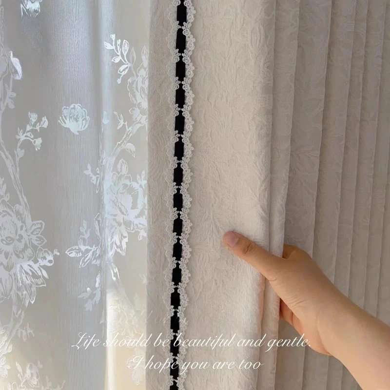 High End French Cream Rose Chenille Curtains Embossed Jacquard Blackout Design for Bedroom Bay Window Customization Fashion