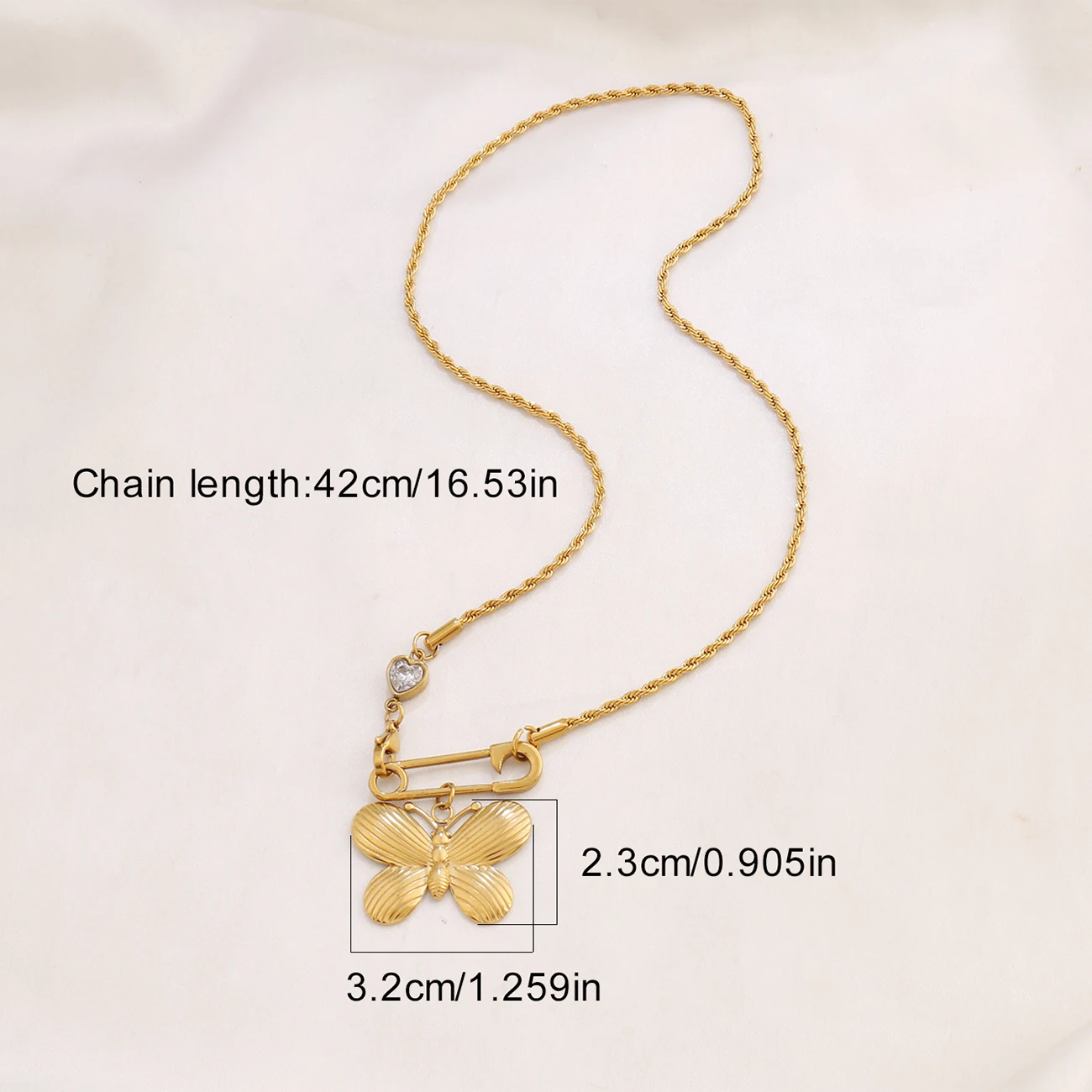 316L الفولاذ المقاوم للصدأ عقد بحلية متدلية على شكل فراشة قلادة للنساء موضة القلب الزركون بروش Charms سلسلة القلائد فام مجوهرات هدايا