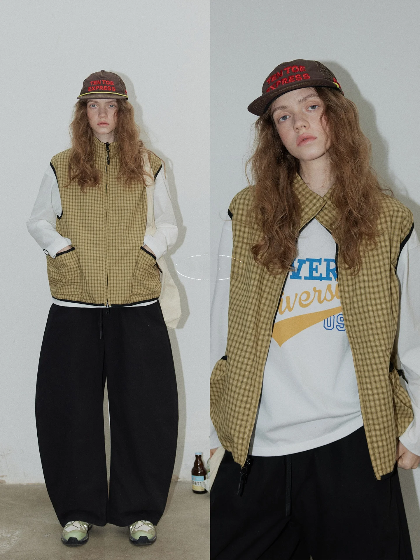 

Женский жилет BMLTT на молнии, повседневный, двусторонний, в клетку, с цветовыми блоками, в корейском стиле, с воротником-стойкой, весенняя модная женская куртка