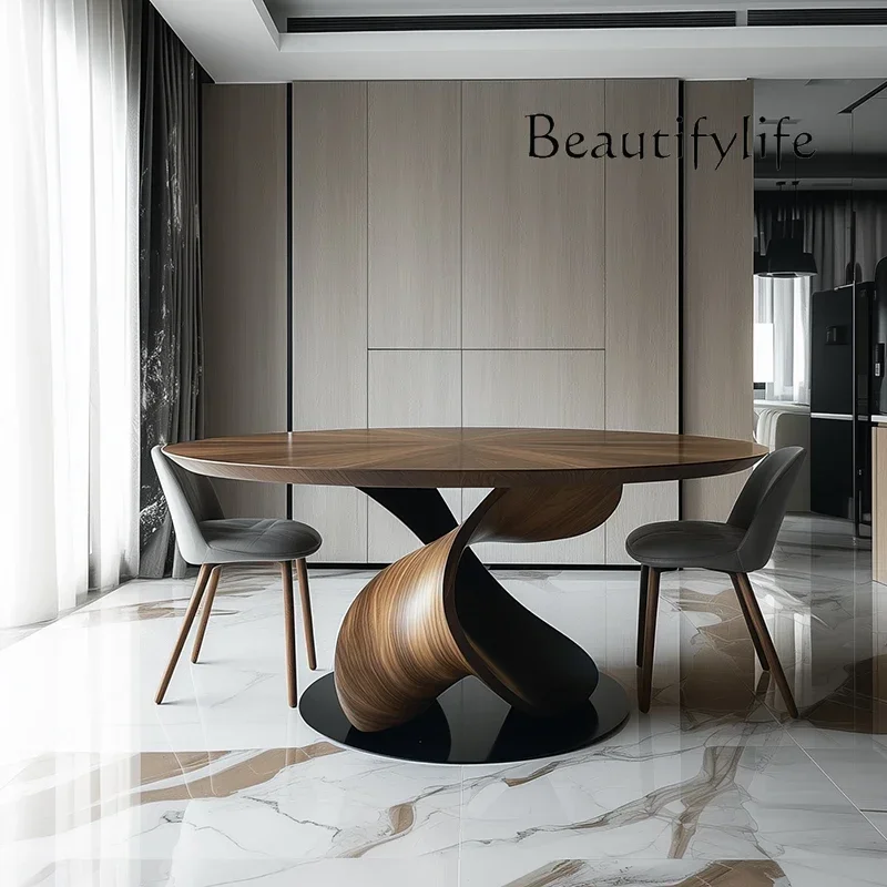 

Designer all solid wood round dining table high-end villa living room home Nordic art creativity