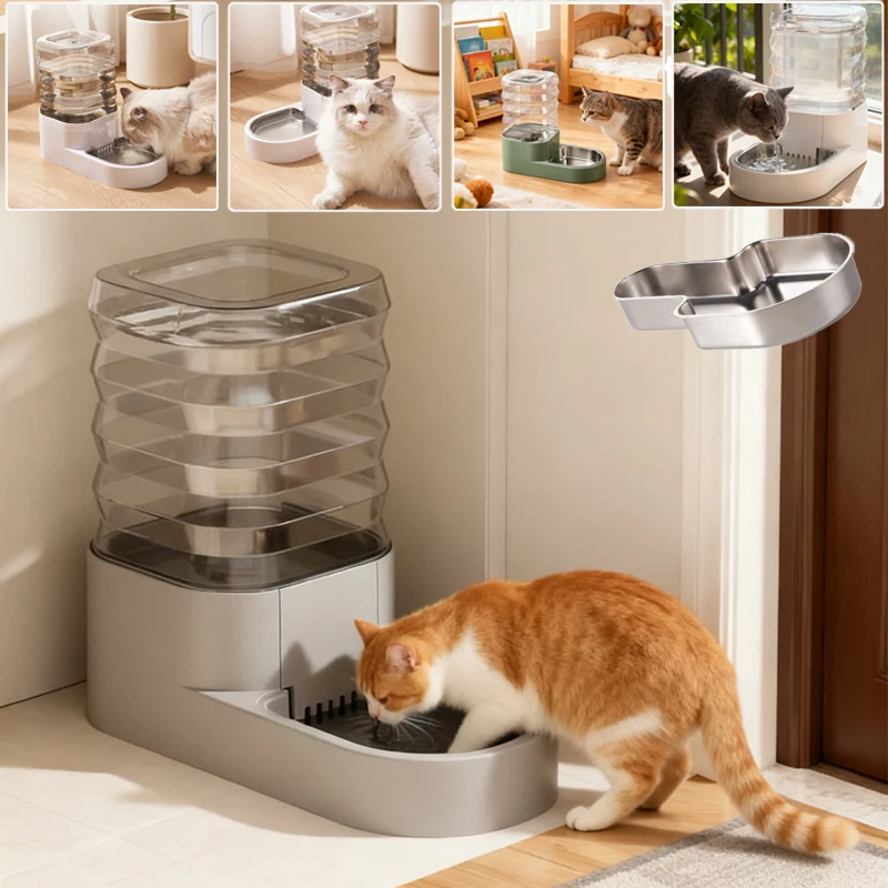 

1PC Pet Bowl Automatic Feeder with Water Fountain with Stainless Steel Bowl Removable Travel-Friendly Pet Water Dispenser 고양이 용품