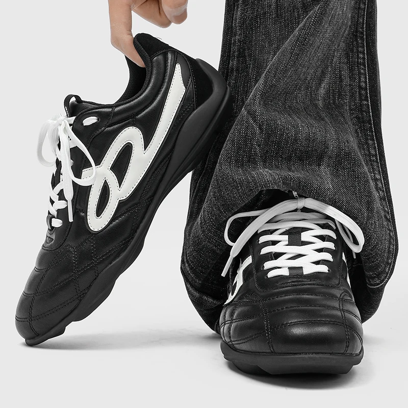 

Белые кроссовки Jingting Retro Racing для мужчин, повседневные, в стиле Deqin, черно-белые, с модными линиями, низкие, с индивидуальным дизайном