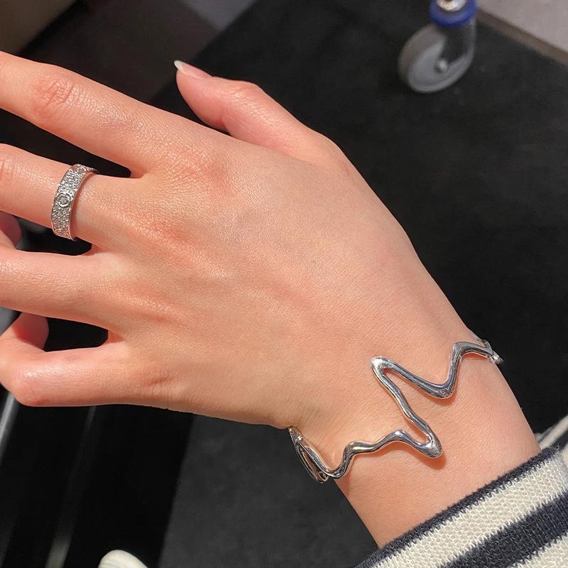 FOXANRY Minimalist Stamp Bracelet for Women Couples Fashion Creative Irregular Wave Geometric Handmade Party Jewelry Gifts