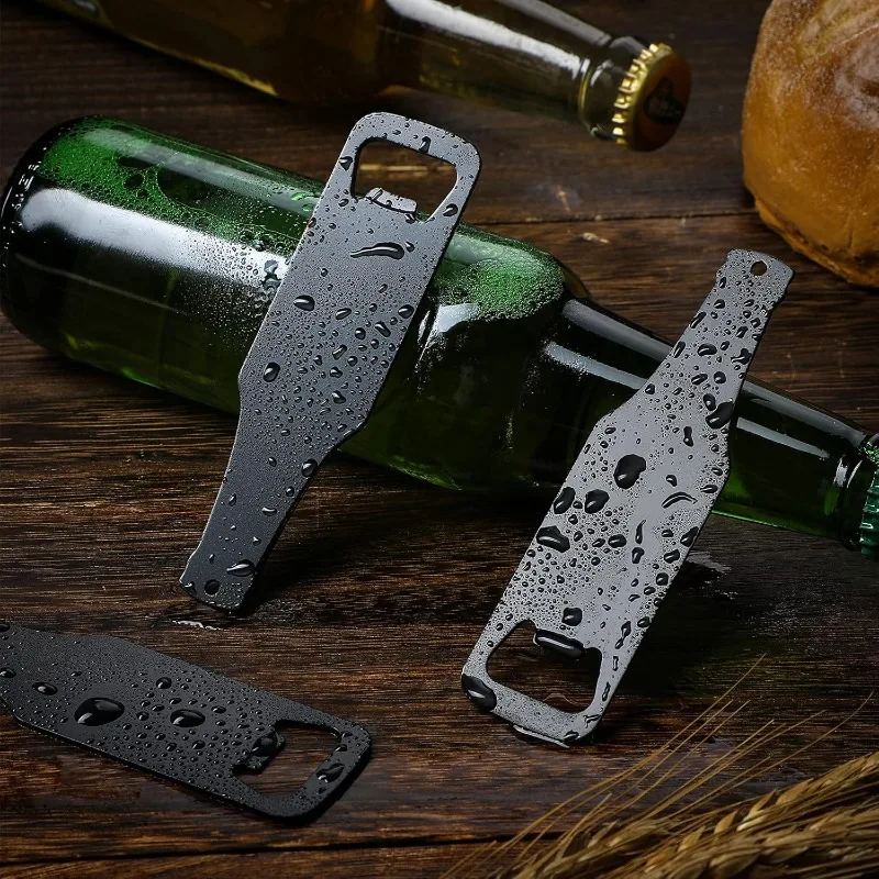 Free Custom Engraving Stainless Steel Flat Bottle Opener, Personalized Beer Opener with Custom Logo Name Date, Black Bottle Shaped Bar Tool, Wedding Favor Souvenir Gift for Kitchen Restaurant