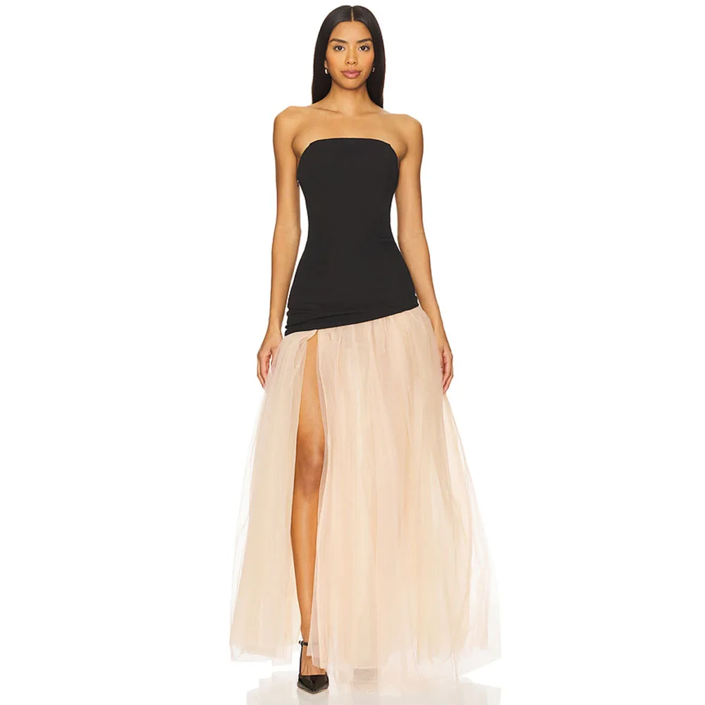 Современное вечернее платье без бретелек, тюль цвета шампанского, женское платье для выпускного вечера без рукавов с разрезом, вечернее платье длиной до пола, Саудовское платье