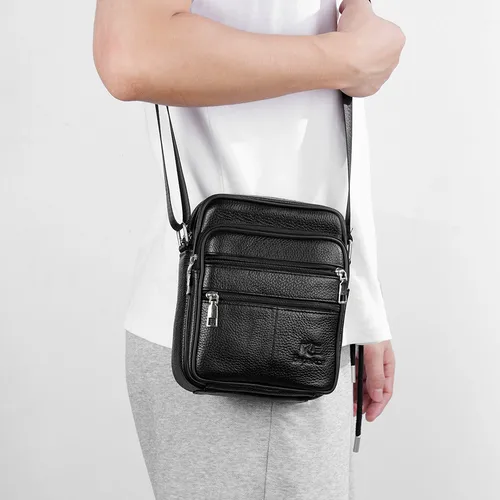 Imagen 2 del producto Bolso de hombro para hombre, informal, de negocios, Vintage, bandolera de viaje de cuero de alta calidad