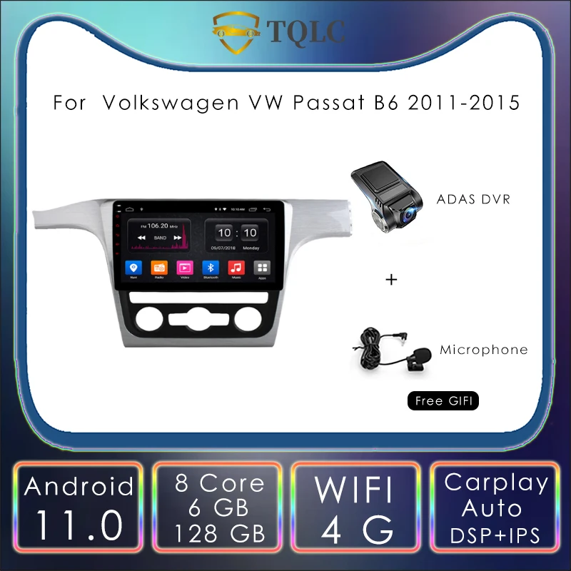 

Автомагнитола 6 + 128 ГГц Android 11 для Volkswagen VW Passat B6 2011-2015 Carplay мультимедийный стерео Wi-Fi Авторадио Навигация головное устройство