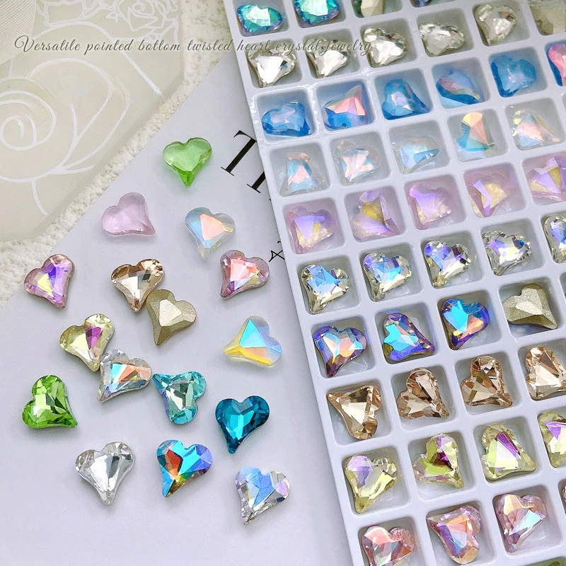 20pcs Nail Crystal Decorations Twisted Peach Heart Pointed Bottom Diamond Jewelry Charm Sparking Multicolor Manicure Ornaments