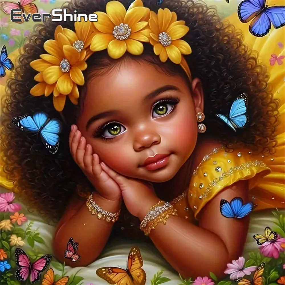 Ever shine 5d Diamant Malerei Afrika Mädchen Porträt voller Quadrat runde Kreuz stich Stickerei Kind DIY Mosaik Home Dekoration