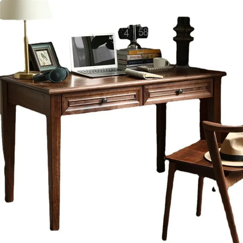 

American retro black walnut all solid wood desk writing desk modern simple computer desk home medieval table and chairs