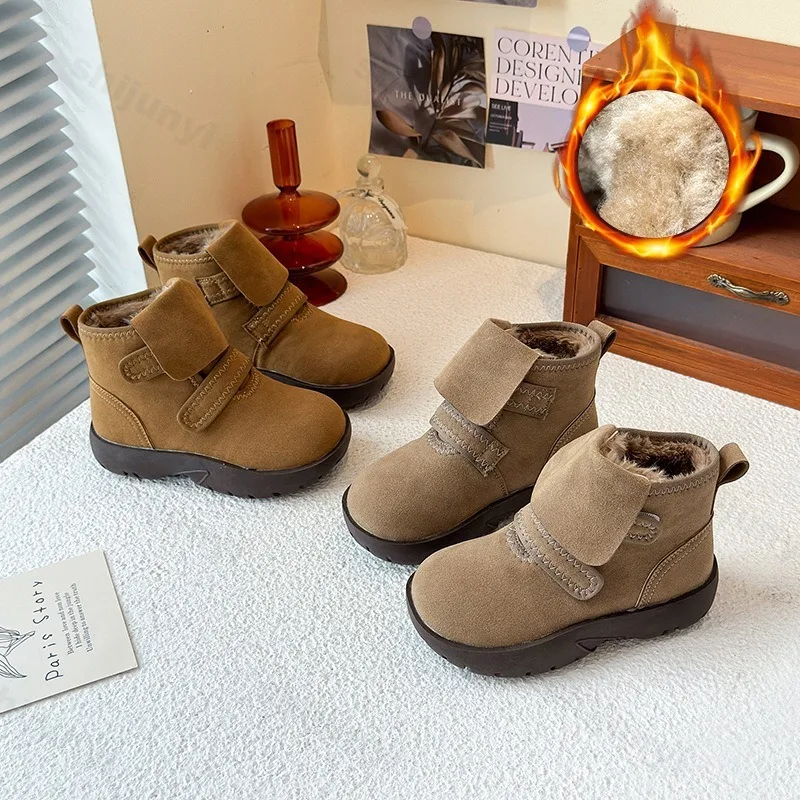 

2025 Winter Children's Fashion Warm Thickern High Top Cotton Boots Boys' Vintage Versatile Plush Comfortable Platform Snow Boots